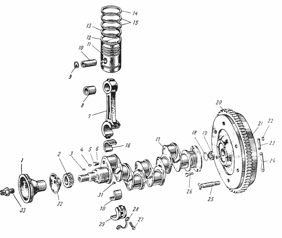 Схема кривошипно-шатунного механізму дизеля Д-65